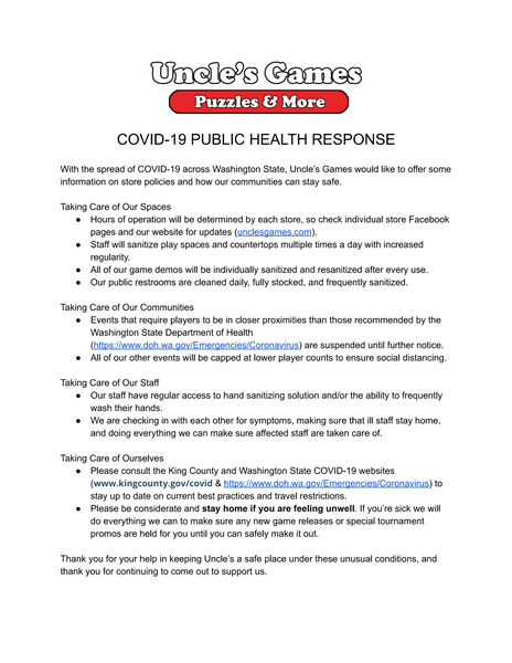 COVID-19 PUBLIC HEALTH RESPONSE